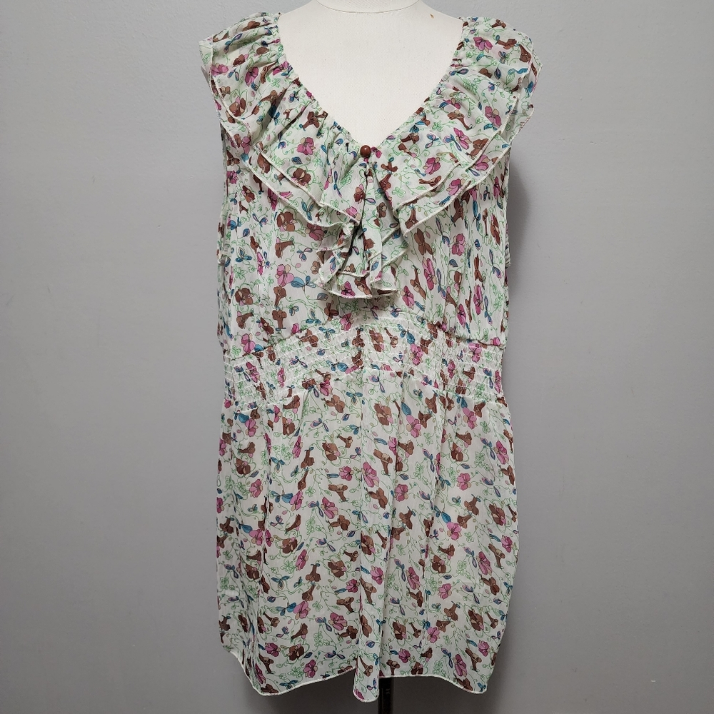 7 colors floral ruffled sleeveless peplum blouse size 2X